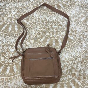 Tan Leather Crossbody Bag with multiple compartments